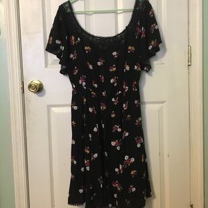 Strapless Black Floral Dress